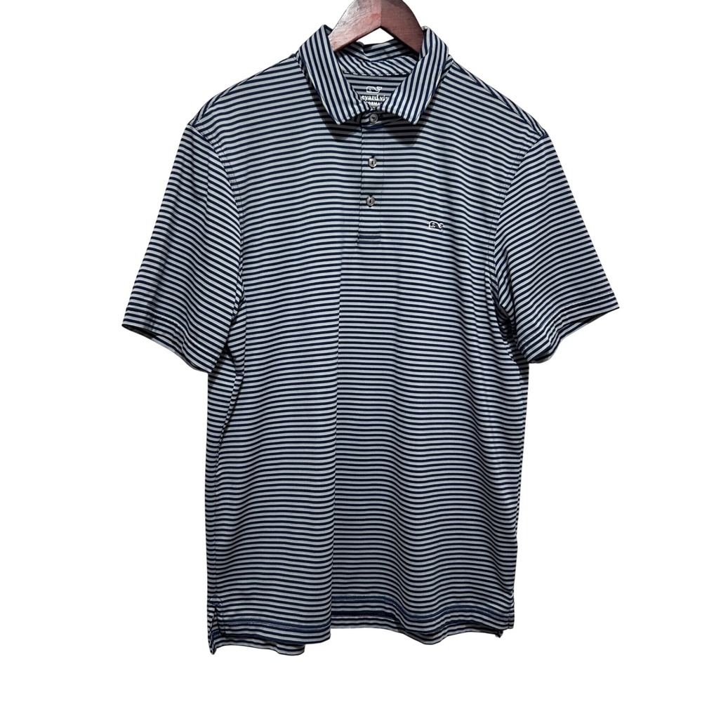 Vineyard Vines Mens Preppy Coastal Polo M Blue Striped Golf Performance Stretch
